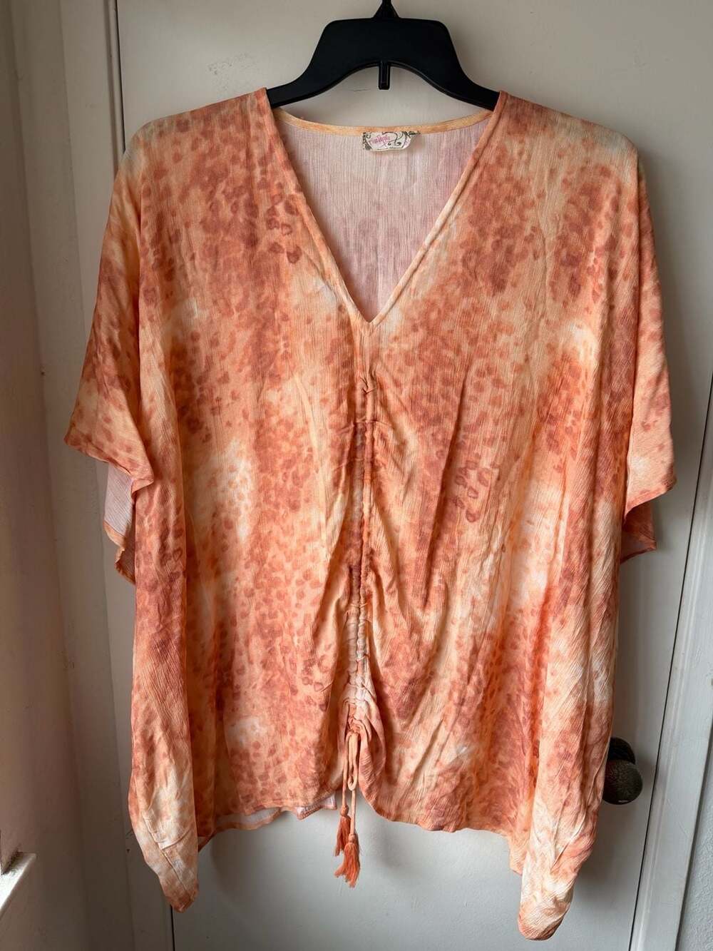 Free People Tunic Top Size All Tous Orange Tie Dye V-Neck Drawstring